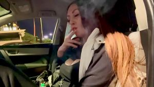 Italian Big tits Milf Artemisia Love Hot Solo Smoking Fetish in the car and quick boobs flashing