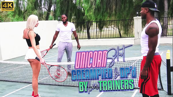 Boogie Blonde Slut DP’d and Creampied by her BBC Trainer and his BBC Homie