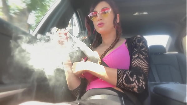 Italian big tits Milf Smoking and flashing her tits and hard nipples in the car