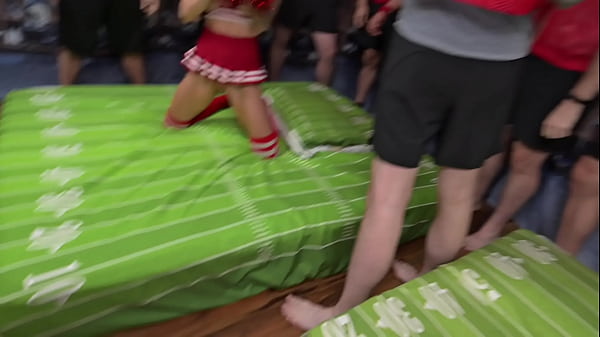 Slutty Cheerleader Gangbanged By Two Football Teams