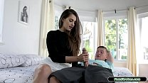 Guy took a dickpill by accident and his super hot latina stepsis see his huge hardon.She tells him she can help him with that and gets him on the bed and handjobs him.Then she deepthroats and rides it
