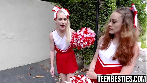 Cheerleader besties run into big cock during their practice and deepthroat it POV before foursome doggystyle pounding.