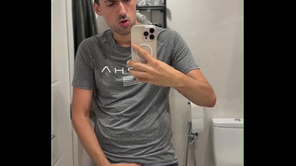 bisex fella showing off big cock and busting a huge load