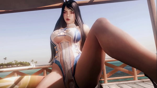 Raven Girl Riding on Public Beach