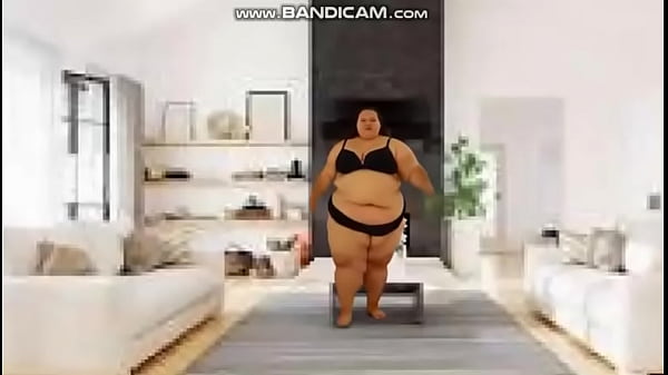 220# BBW-next-door jogs, does sit-ups and star jumps on beach (AI-generated, Solo, A070605a)