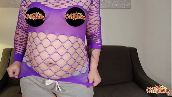 Belly Rubbing Fetish Queen: Purple Mesh Tease
