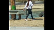 Candid x model walking in spandex