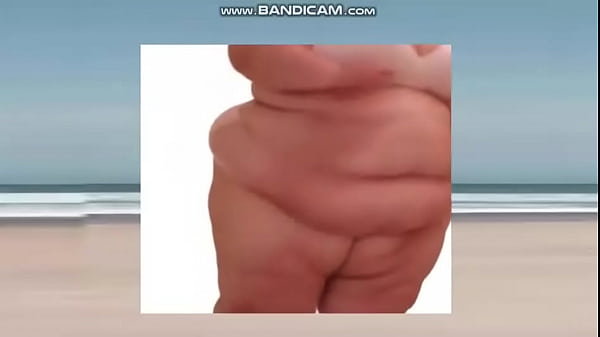 USBBW 450# Of Soft Rippling Fat Stretches, Jogs, does Sit-ups and Star Jumps on Beach (AI-Generated, Solo, S215A)