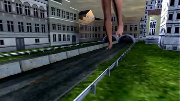giantess walking through town