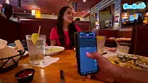 horny girl masturbates during lunch in public