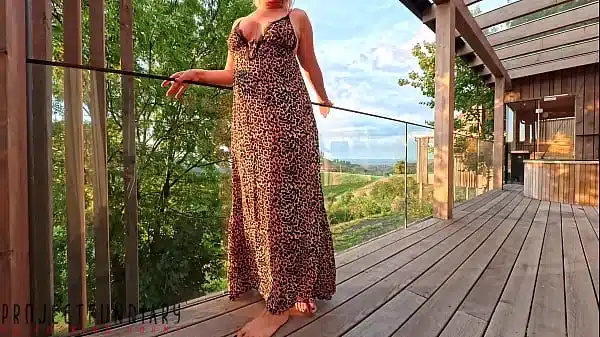 curvy lady in leo dress has risky public balcony outdoor sex – projectfundiary