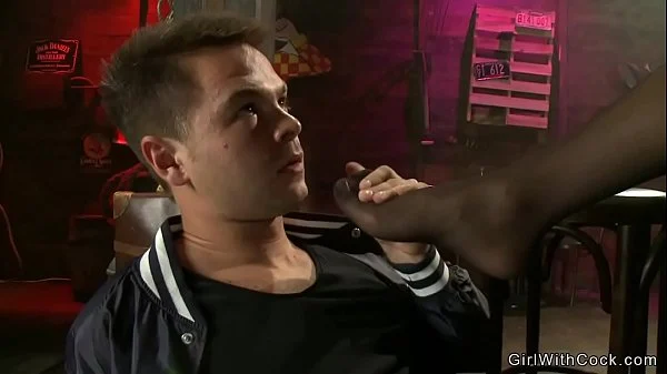 Man in bar is fucked by shemale