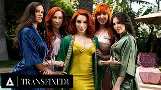 TRANSFIXED – Trans Dom Ariel Demure Hosts GROUP SEX ORGY WITH MILF MASSEUSES Penny Barber + MORE!