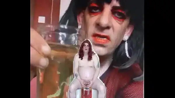 bisexual sissy male naked and exposed while taking a pee then swallowing it part 1