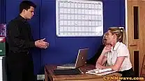 Dom CFNM babes sucking and tugging in office