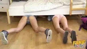 Fake Hostel – the classic girls Stuck Under A Bed with Cherry Kiss and Katy Rose fucked doggystyle