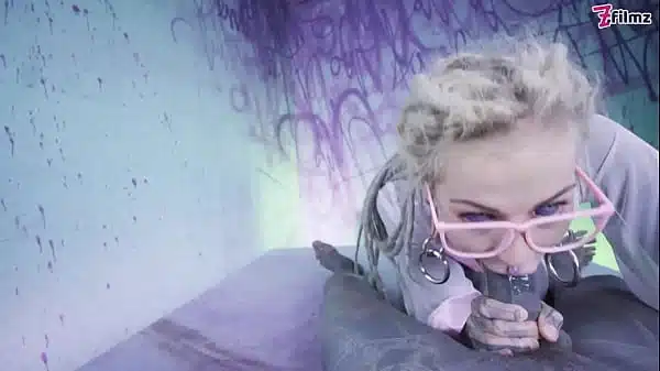 Glasses and Buttplug Tattooed TEEN Riding a Tattooed Dick Fucking DP Facial