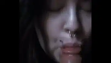 goth girl sucks her 9 inch dildo