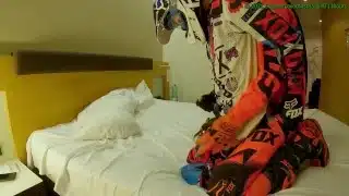 Hard Fucking my boyfriend, cum in his hole while he jerks on my MX boots