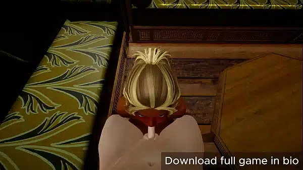 Hot black blonde woman with big tits and big ass sucks a white cock on her knees – (You can download full game in bio)