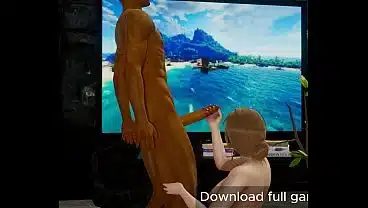 Hot brunette girl with big tits gives a big black man a handjob with her soft hands – (You can download full game in bio)