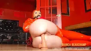 Latex Hot MILF Shove Dildo Deep Her Ass & Throat