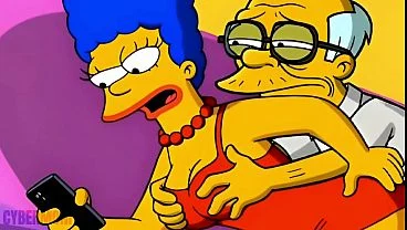 Married Housewife Cheats on Her Cuckold Husband on a Pink Couch. Cartoon Parody Simpsons. Hentai