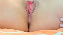 Naked babe masturbates her little hole with a big rubber cock when parents sleep behind the wall