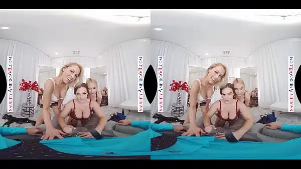 Natasha Nice, Sarah Vandella, and Zoey Monroe try on pieces in front of you