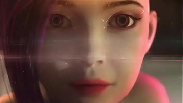 Neon Dreams cyberpunk beauty on her knees — intense blowjob and explosive cumshot