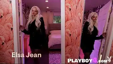 Petite blonde MILF Elsa Jean strips lingerie showing small tits & round ass