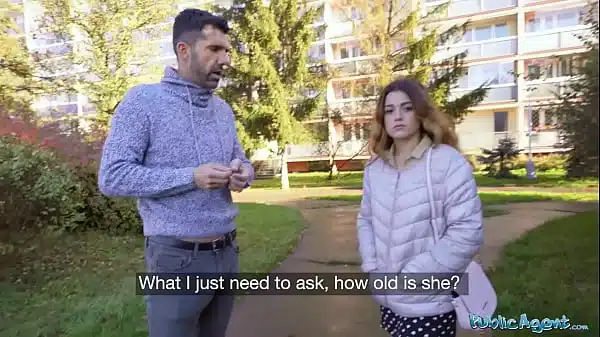 Public Agent Tight Spanish babe gives blowjob and fuck behind husbands back