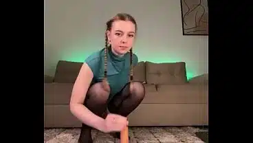 Riding dildo in stockings