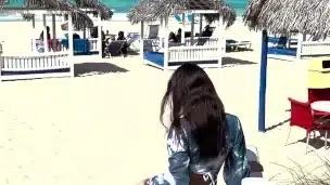 Sexy Monika Fox Walks Along Beach