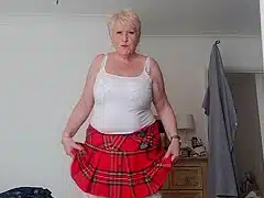 Tartan Skirt Stockings And White See Thru Panties