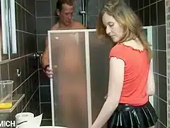 Young Tiny Girl Pees On A Slaves Body In The Shower