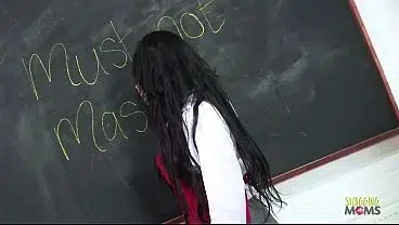 Brunette milf tutor reveals her big boobs and orders her girl to take her in doggy style