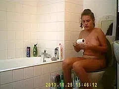Cute teen gets caught on a toilet and in bath