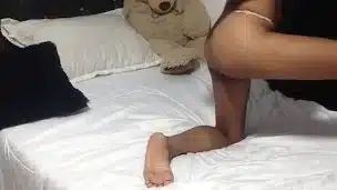 Hot brunette touches herself super horny for her best friend via video.