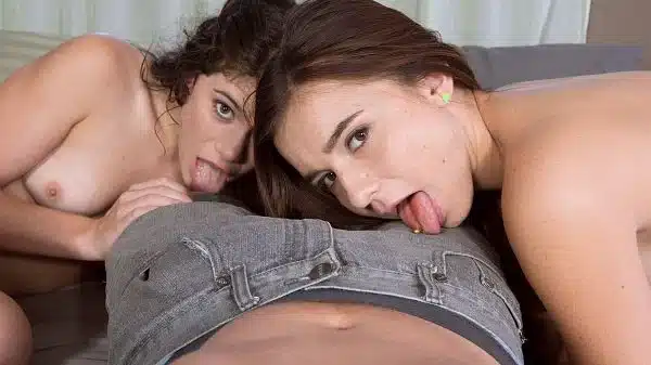 Kharlie Stone and Lexy Lotus double-team a porno stud in an explosive, erotic teenage threesome.