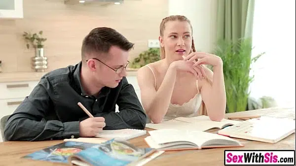 Naughty Russian teen stepsis seduces nerdy stepbro and fucks him