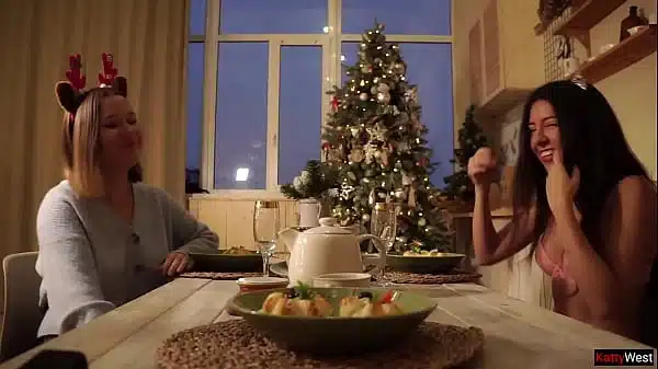 Sucking and jerking off neighbor’s cock as a Christmas present Handjob Cumshot