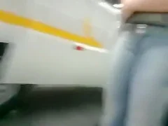 Yummy camel toe at the bus station