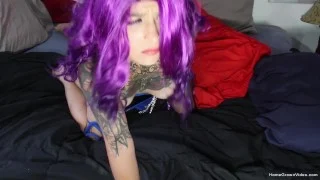 Purple haired girlfriend likes to be fucked hard