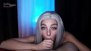 Super hot blonde blowjob after striptease