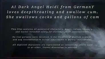 AI Dark Angel Heidi loves deepthroat and cum. Heidi swallows cocks and gallons of cum