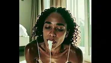 Ebony beauty sucks the cum out of a BBC AI-Generated.