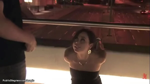 Princess Donna Dolore binds in hogtie position Czech slave Gioia Biel outdoors in public then Steve Holmes with big cock fucks her in mouth