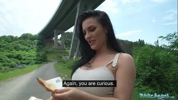 Public Agent Brunette with glorious big titties having sex on the roadside