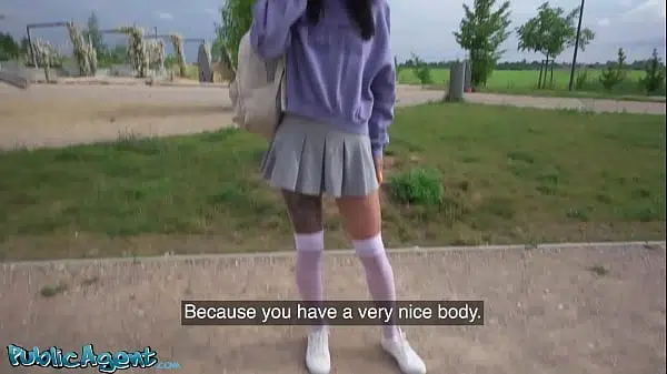 Public Agent – gorgeous natural young and skinny college girl takes Euros for outdoor flashing and sex outside with big dick